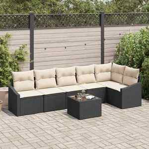 vidaXL Set de masă pentru grădină cu pernă 7 pcs Maro și Crem imagine