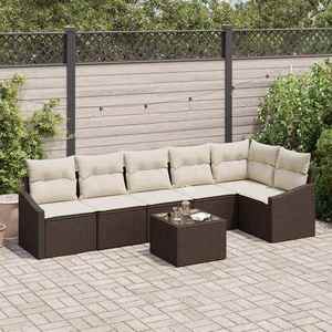 vidaXL Set de masă pentru grădină cu pernă 7 pcs Maro și Crem imagine