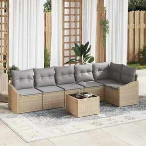 vidaXL Set de masă pentru grădină cu pernă 7 pcs Beige și gri deschis imagine