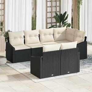 vidaXL Set de masă pentru grădină cu pernă 7 pcs Negru și Crem imagine