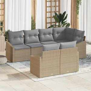vidaXL Set de masă pentru grădină cu pernă 7 pcs Beige și gri deschis imagine