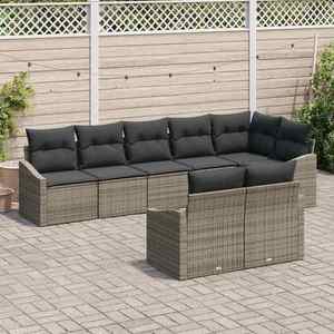 vidaXL Set de masă pentru grădină cu pernă cu depozitare 8 pcs Gri imagine