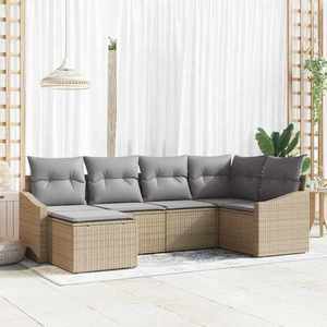 vidaXL Set de masă pentru grădină cu pernă 6 pcs Beige și gri deschis imagine