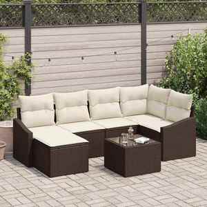 vidaXL Set de masă pentru grădină cu pernă 7 pcs Maro și Crem imagine
