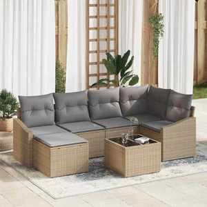 vidaXL Set de masă pentru grădină cu pernă 7 pcs Beige și gri deschis imagine