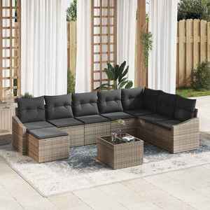 vidaXL Set de masă pentru grădină cu pernă 9 pcs Gri deschis imagine