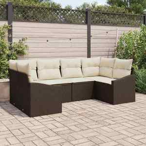 vidaXL Set de canapele pentru grădină cu pernă 6 pcs Maro și Crem imagine