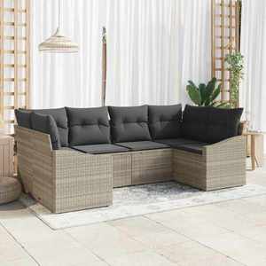 vidaXL Set de canapele pentru grădină cu pernă 6 pcs Gri deschis imagine