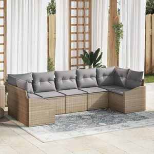 vidaXL Set de masă pentru grădină cu pernă 7 pcs Beige și gri deschis imagine