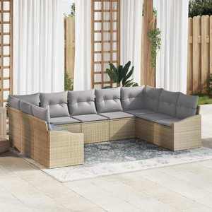 vidaXL Set de masă pentru grădină cu pernă 9 pcs Beige și gri deschis imagine