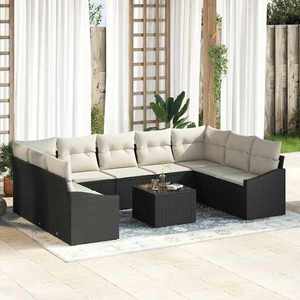 vidaXL Set de masă pentru grădină cu pernă 10 pcs Maro și Crem imagine
