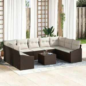 vidaXL Set de masă pentru grădină cu pernă 10 pcs Maro și Crem imagine