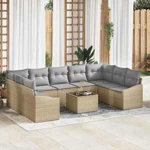 vidaXL Set de masă pentru grădină cu pernă 10 pcs Beige și gri deschis imagine