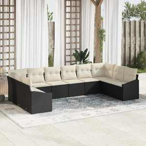 vidaXL Set de masă pentru grădină cu pernă 10 pcs Negru și Crem imagine