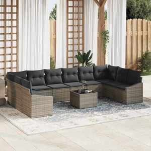 vidaXL Set de masă pentru grădină cu pernă 11 pcs Gri deschis imagine
