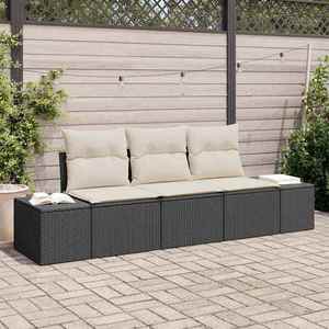 vidaXL Set de canapele pentru grădină cu pernă 3 pcs Negru și Crem imagine