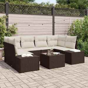 vidaXL Set de canapele pentru grădină cu pernă 7 pcs Maro și Crem imagine