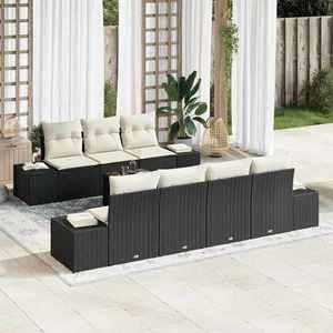 vidaXL Set de canapele pentru grădină cu pernă 8 pcs Negru și Crem imagine