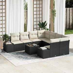 vidaXL Set de canapele pentru grădină cu pernă 9 pcs Negru și Crem imagine