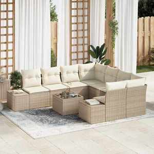 vidaXL Set de canapele pentru grădină cu pernă 9 pcs Bej și crem imagine