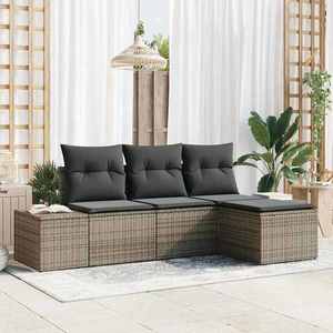 vidaXL Set de canapele pentru grădină cu pernă cu depozitare 4 pcs Gri imagine