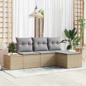 vidaXL Set de canapele pentru grădină 4 pcs Beige și gri deschis imagine