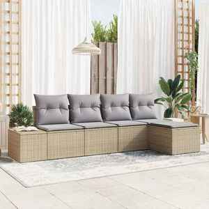 vidaXL Set de canapele pentru grădină 5 pcs Beige și gri deschis imagine