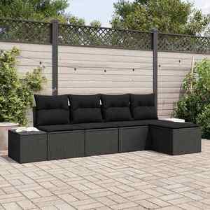 vidaXL Set de canapele pentru grădină cu pernă 5 pcs Negru imagine
