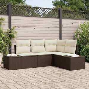 vidaXL Set de canapele pentru grădină cu pernă 4 pcs Maro și Crem imagine
