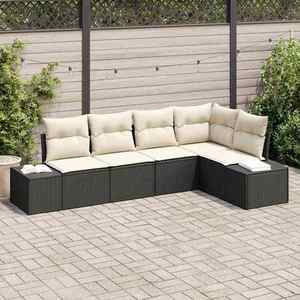 vidaXL Set de canapele pentru grădină cu pernă 5 pcs Negru și Crem imagine