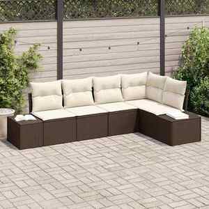 vidaXL Set de canapele pentru grădină cu pernă 5 pcs Maro și Crem imagine