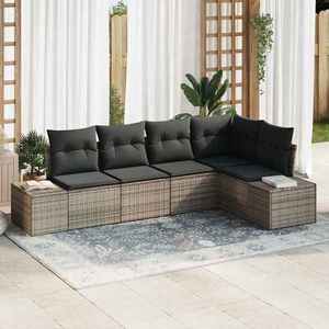 vidaXL Set de canapele pentru grădină cu pernă cu depozitare 5 pcs Gri imagine