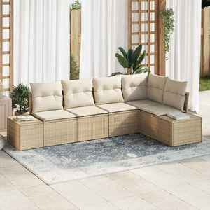 vidaXL Set de canapele pentru grădină cu pernă 5 pcs Bej și crem imagine