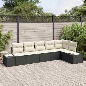 vidaXL Set de canapele pentru grădină cu pernă 6 pcs Negru și Crem imagine