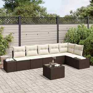 vidaXL Set de canapele pentru grădină cu pernă 7 pcs Maro și Crem imagine
