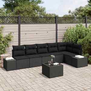 vidaXL Set de canapele pentru grădină cu pernă 7 pcs Negru imagine