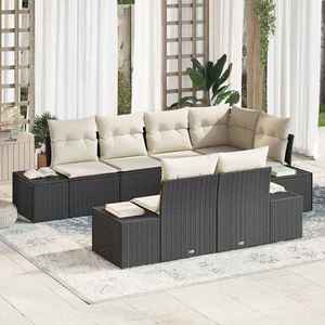 vidaXL Set de canapele pentru grădină cu pernă 7 pcs Negru și Crem imagine