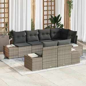 vidaXL Set de canapele pentru grădină cu pernă cu depozitare 7 pcs Gri imagine