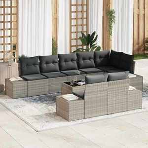 vidaXL Set de canapele pentru grădină cu pernă 9 pcs Gri deschis imagine