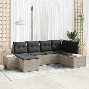vidaXL Set de canapele pentru grădină cu pernă 6 pcs Gri deschis imagine