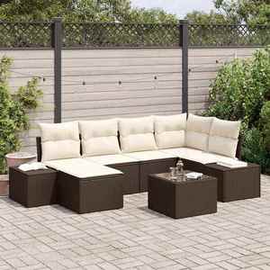 vidaXL Set de canapele pentru grădină cu pernă 7 pcs maro și crem imagine