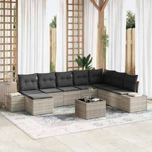 vidaXL Set de canapele pentru grădină cu pernă 9 pcs Gri deschis imagine