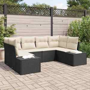 vidaXL Set de canapele pentru grădină cu pernă 6 pcs negru și crem imagine