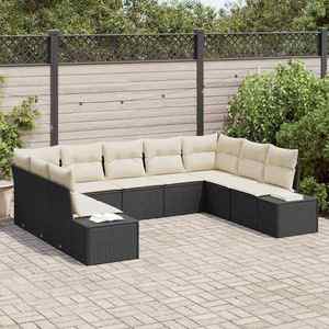 vidaXL Set de canapele pentru grădină cu pernă 9 pcs negru și crem imagine