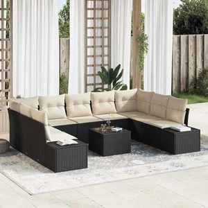 vidaXL Set de canapele pentru grădină cu pernă 10 pcs negru și crem imagine