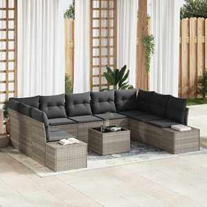 vidaXL Set de canapele pentru grădină cu pernă 10 pcs Gri deschis imagine