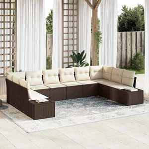 vidaXL Set de canapele pentru grădină cu pernă 10 pcs maro și crem imagine