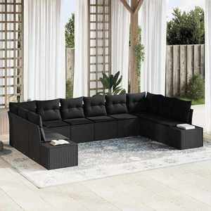 vidaXL Set de canapele pentru grădină 10 pcs Negru 344 x 209 x 85 cm imagine