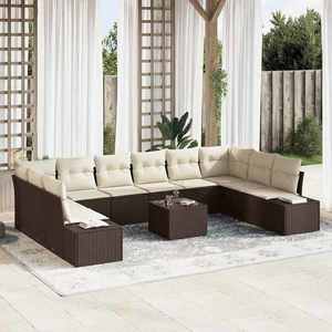 vidaXL Set de canapele pentru grădină cu pernă 11 pcs maro și crem imagine