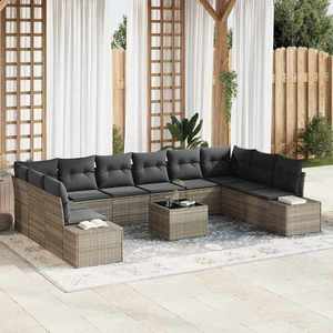 vidaXL Set de canapele pentru grădină cu pernă 11 pcs Gri deschis imagine